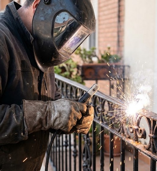 Soldador en Castellón a domicilio reparando un balcón y verja metálica